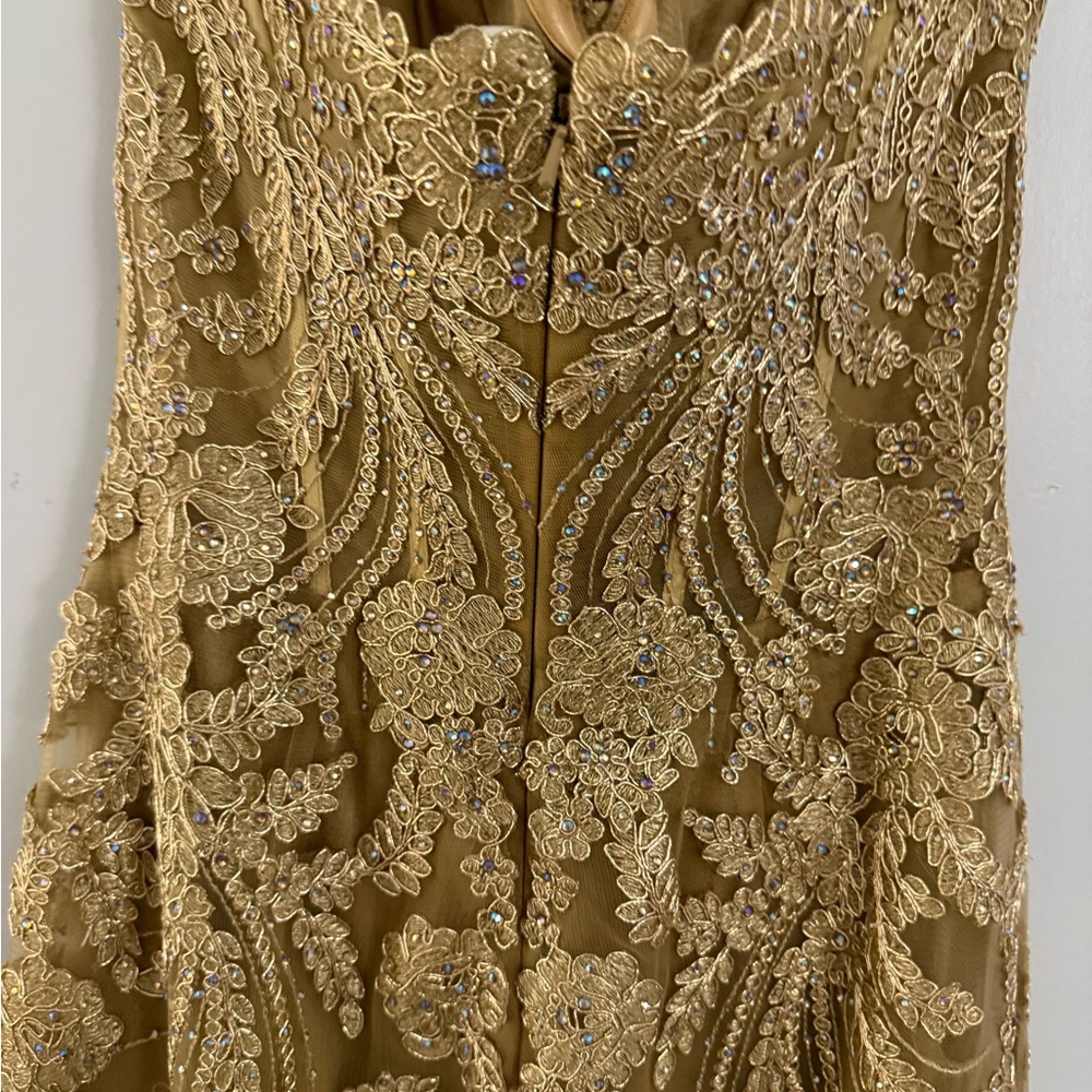Ellie Wilde Gold Lace Prom Dress - Picture 9 of 15